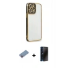 MARSİLYAN™- iPhone 13 Pro Max Kılıf Çekirdek Klasik Serisi - Siyah 3D Antistatik Hayalet Cam Ekran Koruyucu + Shine Kamera Lens Koruma Cam - PE