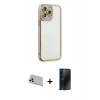 MARSİLYAN™- iPhone 13 Pro Max Kılıf Çekirdek Klasik Serisi - Siyah 3D Antistatik Hayalet Cam Ekran Koruyucu + Rainbow Kamera Lens Koruma Cam - BZ