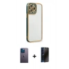 MARSİLYAN™- iPhone 13 Pro Max Kılıf Çekirdek Klasik Serisi - Siyah 3D Antistatik Hayalet Cam Ekran Koruyucu + Neon Fosforlu Kamera Lens - MI