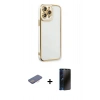 MARSİLYAN™- iPhone 13 Pro Max Kılıf Çekirdek Klasik Serisi - Siyah 3D Antistatik Hayalet Cam Ekran Koruyucu + Renkli Kamera Lens Koruma Cam - PE