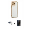 MARSİLYAN™- iPhone 13 Pro Max Kılıf Çekirdek Klasik Serisi - Siyah 3D Antistatik Hayalet Cam Ekran Koruyucu + Pers Alüminyum Kamera Lens - LT
