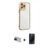 MARSİLYAN™- iPhone 13 Pro Max Kılıf Çekirdek Klasik Serisi - Siyah 3D Antistatik Hayalet Cam Ekran Koruyucu + Rainbow Kamera Lens Koruma Cam - KI