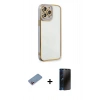 MARSİLYAN™- iPhone 13 Pro Max Kılıf Çekirdek Klasik Serisi - Siyah 3D Antistatik Hayalet Cam Ekran Koruyucu + Shine Kamera Lens Koruma Cam - PE
