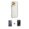 MARSİLYAN™- iPhone 13 Pro Max Kılıf Çekirdek Klasik Serisi - Siyah 3D Antistatik Hayalet Cam Ekran Koruyucu + Beyaz Neon Fosforlu Kamera Lens