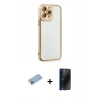 MARSİLYAN™- iPhone 13 Pro Max Kılıf Çekirdek Klasik Serisi - Siyah 3D Antistatik Hayalet Cam Ekran Koruyucu + Shine Kamera Lens Koruma Cam - MI