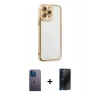 MARSİLYAN™- iPhone 13 Pro Max Kılıf Çekirdek Klasik Serisi - Siyah 3D Antistatik Hayalet Cam Ekran Koruyucu + Neon Fosforlu Kamera Lens - MI