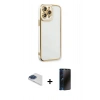 MARSİLYAN™- iPhone 13 Pro Max Kılıf Çekirdek Klasik Serisi - Siyah 3D Antistatik Hayalet Cam Ekran Koruyucu + Pers Alüminyum Kamera Lens - LT