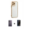 MARSİLYAN™- iPhone 13 Pro Max Kılıf Çekirdek Klasik Serisi - Siyah 3D Antistatik Hayalet Cam Ekran Koruyucu + Beyaz Neon Fosforlu Kamera Lens