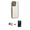 MARSİLYAN™- iPhone 13 Pro Max Kılıf Çekirdek Klasik Serisi - Siyah 3D Antistatik Hayalet Cam Ekran Koruyucu + Rainbow Kamera Lens Koruma Cam - KI