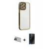 MARSİLYAN™- iPhone 13 Pro Max Kılıf Çekirdek Klasik Serisi - Siyah 3D Antistatik Hayalet Cam Ekran Koruyucu + Rainbow Kamera Lens Koruma Cam - MI
