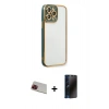 MARSİLYAN™- iPhone 13 Pro Max Kılıf Çekirdek Klasik Serisi - Siyah 3D Antistatik Hayalet Cam Ekran Koruyucu + Rainbow Kamera Lens Koruma Cam - KI