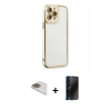 MARSİLYAN™- iPhone 13 Pro Max Kılıf Çekirdek Klasik Serisi - Siyah 3D Antistatik Hayalet Cam Ekran Koruyucu + Pers Alüminyum Kamera Lens - GD
