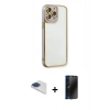 MARSİLYAN™- iPhone 13 Pro Max Kılıf Çekirdek Klasik Serisi - Siyah 3D Antistatik Hayalet Cam Ekran Koruyucu + Pers Alüminyum Kamera Lens - LT