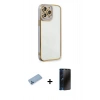 MARSİLYAN™- iPhone 13 Pro Max Kılıf Çekirdek Klasik Serisi - Siyah 3D Antistatik Hayalet Cam Ekran Koruyucu + Shine Kamera Lens Koruma Cam - MI