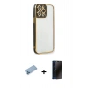 MARSİLYAN™- iPhone 13 Pro Max Kılıf Çekirdek Klasik Serisi - Siyah 3D Antistatik Hayalet Cam Ekran Koruyucu + Shine Kamera Lens Koruma Cam - MI