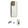 MARSİLYAN™- iPhone 13 Pro Max Kılıf Çekirdek Klasik Serisi - Siyah 6D Mat Seramik Hayalet Nano Ekran Koruyucu + Renkli Kamera Lens Koruma Cam - SI