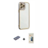 MARSİLYAN™- iPhone 13 Pro Max Kılıf Çekirdek Klasik Serisi - Siyah 6D Mat Seramik Hayalet Nano Ekran Koruyucu + Renkli Kamera Lens Koruma Cam - PE