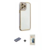 MARSİLYAN™- iPhone 13 Pro Max Kılıf Çekirdek Klasik Serisi - Siyah 6D Mat Seramik Hayalet Nano Ekran Koruyucu + Renkli Kamera Lens Koruma Cam - MI