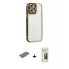 MARSİLYAN™- iPhone 13 Pro Max Kılıf Çekirdek Klasik Serisi - Siyah 6D Mat Seramik Hayalet Nano Ekran Koruyucu + Renkli Kamera Lens Koruma Cam - PE