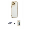 MARSİLYAN™- iPhone 13 Pro Max Kılıf Çekirdek Klasik Serisi - Siyah 6D Mat Seramik Hayalet Nano Ekran Koruyucu + Renkli Kamera Lens Koruma Cam - PE