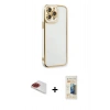 MARSİLYAN™- iPhone 13 Pro Max Kılıf Çekirdek Klasik Serisi - Siyah 6D Mat Seramik Hayalet Nano Ekran Koruyucu + Kırmızı Pers Alüminyum Kamera Lens