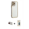 MARSİLYAN™- iPhone 13 Pro Max Kılıf Çekirdek Klasik Serisi - Siyah 6D Mat Seramik Hayalet Nano Ekran Koruyucu + Rainbow Kamera Lens Koruma Cam - KI