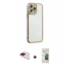 MARSİLYAN™- iPhone 13 Pro Max Kılıf Çekirdek Klasik Serisi - Siyah 6D Mat Seramik Hayalet Nano Ekran Koruyucu + Kırmızı Pers Alüminyum Kamera Lens