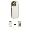 MARSİLYAN™- iPhone 13 Pro Max Kılıf Çekirdek Klasik Serisi - Siyah 6D Mat Seramik Hayalet Nano Ekran Koruyucu + Shine Kamera Lens - GD