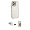 MARSİLYAN™- iPhone 13 Pro Max Kılıf Çekirdek Klasik Serisi - Siyah 6D Mat Seramik Hayalet Nano Ekran Koruyucu + Pers Alüminyum Kamera Lens - GD