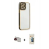 MARSİLYAN™- iPhone 13 Pro Max Kılıf Çekirdek Klasik Serisi - Siyah 6D Mat Seramik Hayalet Nano Ekran Koruyucu + Rainbow Kamera Lens Koruma Cam - KI