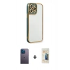 MARSİLYAN™- iPhone 13 Pro Max Kılıf Çekirdek Klasik Serisi - Siyah 6D Mat Seramik Hayalet Nano Ekran Koruyucu + Neon Fosforlu Kamera Lens - MI