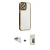 MARSİLYAN™- iPhone 13 Pro Max Kılıf Çekirdek Klasik Serisi - Siyah 6D Mat Seramik Hayalet Nano Ekran Koruyucu + Pers Alüminyum Kamera Lens - GD