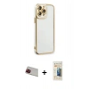 MARSİLYAN™- iPhone 13 Pro Max Kılıf Çekirdek Klasik Serisi - Siyah 6D Mat Seramik Hayalet Nano Ekran Koruyucu + Rainbow Kamera Lens Koruma Cam - KI
