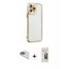 MARSİLYAN™- iPhone 13 Pro Max Kılıf Çekirdek Klasik Serisi - Siyah 6D Mat Seramik Hayalet Nano Ekran Koruyucu + Pers Alüminyum Kamera Lens - GD