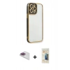 MARSİLYAN™- iPhone 13 Pro Max Kılıf Çekirdek Klasik Serisi - Siyah 6D Mat Seramik Hayalet Nano Ekran Koruyucu + Pers Alüminyum Kamera Lens - GI