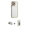 MARSİLYAN™- iPhone 13 Pro Max Kılıf Çekirdek Klasik Serisi - Siyah 6D Mat Seramik Hayalet Nano Ekran Koruyucu + Rainbow Kamera Lens Koruma Cam - MR