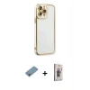 MARSİLYAN™- iPhone 13 Pro Max Kılıf Çekirdek Klasik Serisi - Siyah Bilvis 3D Cam Ekran Koruyucu + Shine Kamera Lens Koruma Cam - GI
