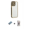 MARSİLYAN™- iPhone 13 Pro Max Kılıf Çekirdek Klasik Serisi - Siyah Bilvis 3D Cam Ekran Koruyucu + Shine Kamera Lens Koruma Cam - GI