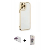 MARSİLYAN™- iPhone 13 Pro Max Kılıf Çekirdek Klasik Serisi - Siyah Bilvis 3D Cam Ekran Koruyucu + Gökkuşağı Pers Alüminyum Kamera Lens