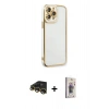 MARSİLYAN™- iPhone 13 Pro Max Kılıf Çekirdek Klasik Serisi - Siyah Bilvis 3D Cam Ekran Koruyucu + Raze Metal Kamera Lens - GD