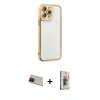 MARSİLYAN™- iPhone 13 Pro Max Kılıf Çekirdek Klasik Serisi - Siyah Bilvis 3D Cam Ekran Koruyucu + Kırmızı Rainbow Kamera Lens Koruma Cam