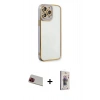 MARSİLYAN™- iPhone 13 Pro Max Kılıf Çekirdek Klasik Serisi - Siyah Bilvis 3D Cam Ekran Koruyucu + Kırmızı Rainbow Kamera Lens Koruma Cam