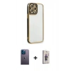 MARSİLYAN™- iPhone 13 Pro Max Kılıf Çekirdek Klasik Serisi - Siyah Bilvis 3D Cam Ekran Koruyucu + Mavi Neon Fosforlu Kamera Lens