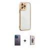 MARSİLYAN™- iPhone 13 Pro Max Kılıf Çekirdek Klasik Serisi - Siyah Bilvis 3D Cam Ekran Koruyucu + Mavi Neon Fosforlu Kamera Lens