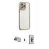 MARSİLYAN™- iPhone 13 Pro Max Kılıf Çekirdek Klasik Serisi - Siyah Bilvis 3D Cam Ekran Koruyucu + Rainbow Kamera Lens Koruma Cam - MI