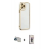 MARSİLYAN™- iPhone 13 Pro Max Kılıf Çekirdek Klasik Serisi - Siyah Bilvis 3D Cam Ekran Koruyucu + Rainbow Kamera Lens Koruma Cam - MI
