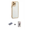 MARSİLYAN™- iPhone 13 Pro Max Kılıf Çekirdek Klasik Serisi - Siyah Bilvis 3D Cam Ekran Koruyucu + Renkli Kamera Lens Koruma Cam - PE