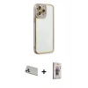 MARSİLYAN™- iPhone 13 Pro Max Kılıf Çekirdek Klasik Serisi - Siyah Bilvis 3D Cam Ekran Koruyucu + Rainbow Kamera Lens Koruma Cam - BZ