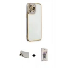 MARSİLYAN™- iPhone 13 Pro Max Kılıf Çekirdek Klasik Serisi - Siyah Bilvis 3D Cam Ekran Koruyucu + Rainbow Kamera Lens Koruma Cam - REGD