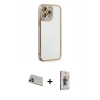 MARSİLYAN™- iPhone 13 Pro Max Kılıf Çekirdek Klasik Serisi - Siyah Bilvis 3D Cam Ekran Koruyucu + Rainbow Kamera Lens Koruma Cam - MR